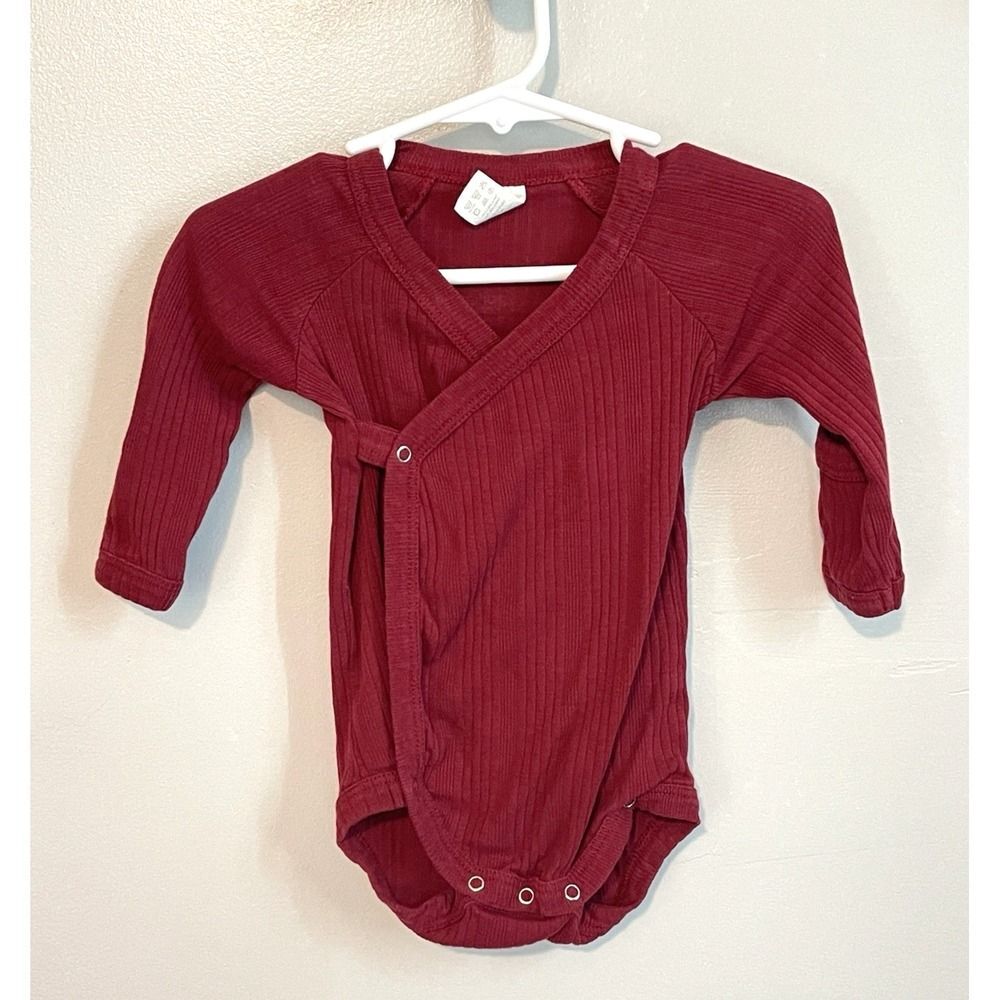 Kate Quinn Kimono Bodysuit | Scarlett Red Rib | Long Sleeve | 3-6 m